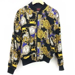Vintage Patina clock print bomber full zip jacket